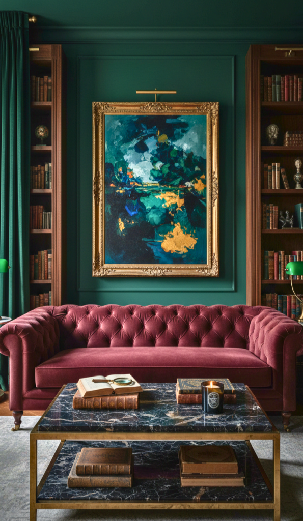 moody dark academia living room stunning modern wall art decor & library vibes
